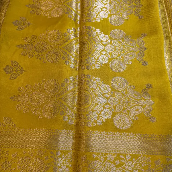 Purple with Yellow border Semi Crepe Saree