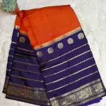 Orange & Purple long border Semi Crepe Saree