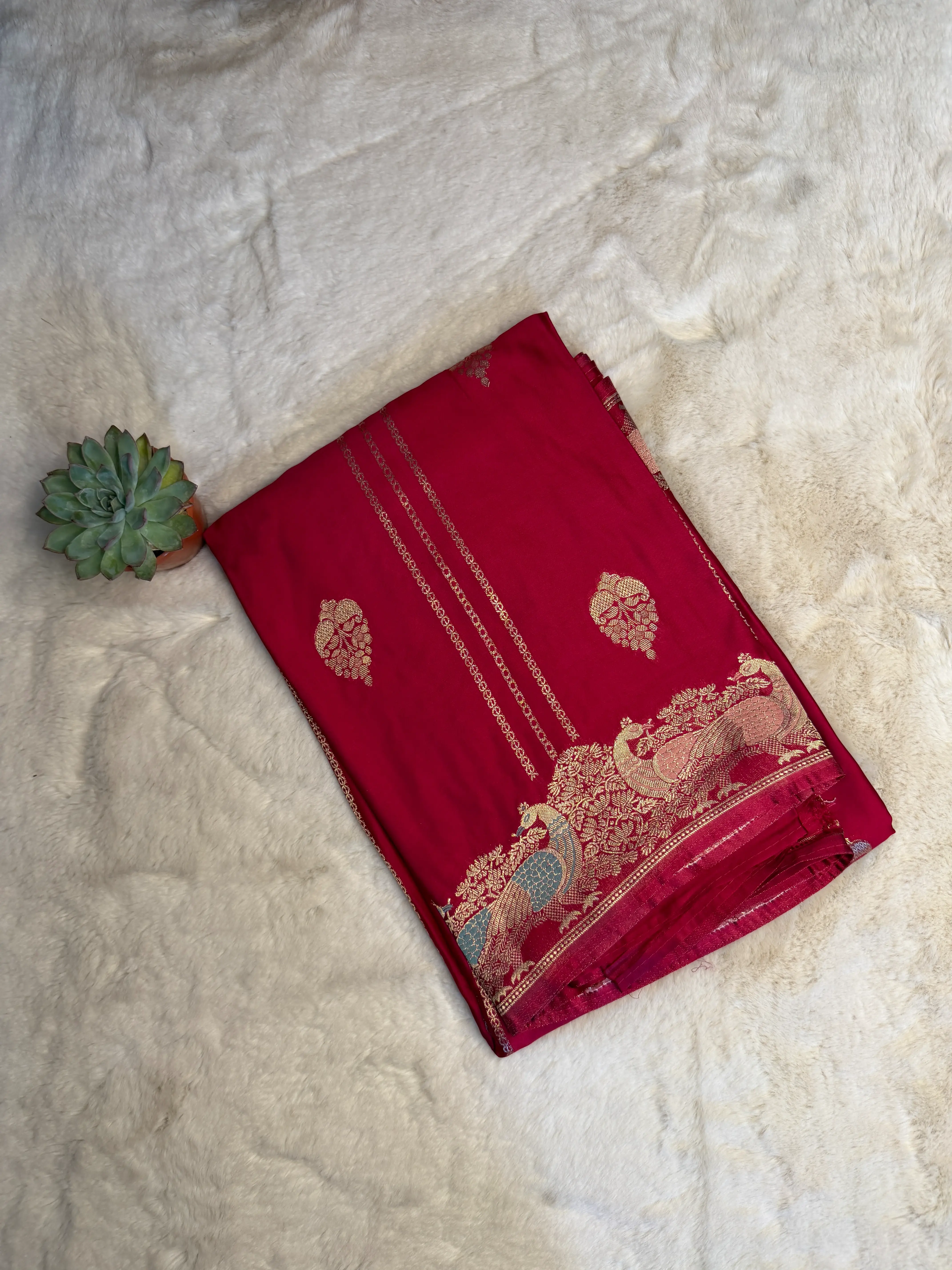 Red with grand border and pallu satin crepe Saree