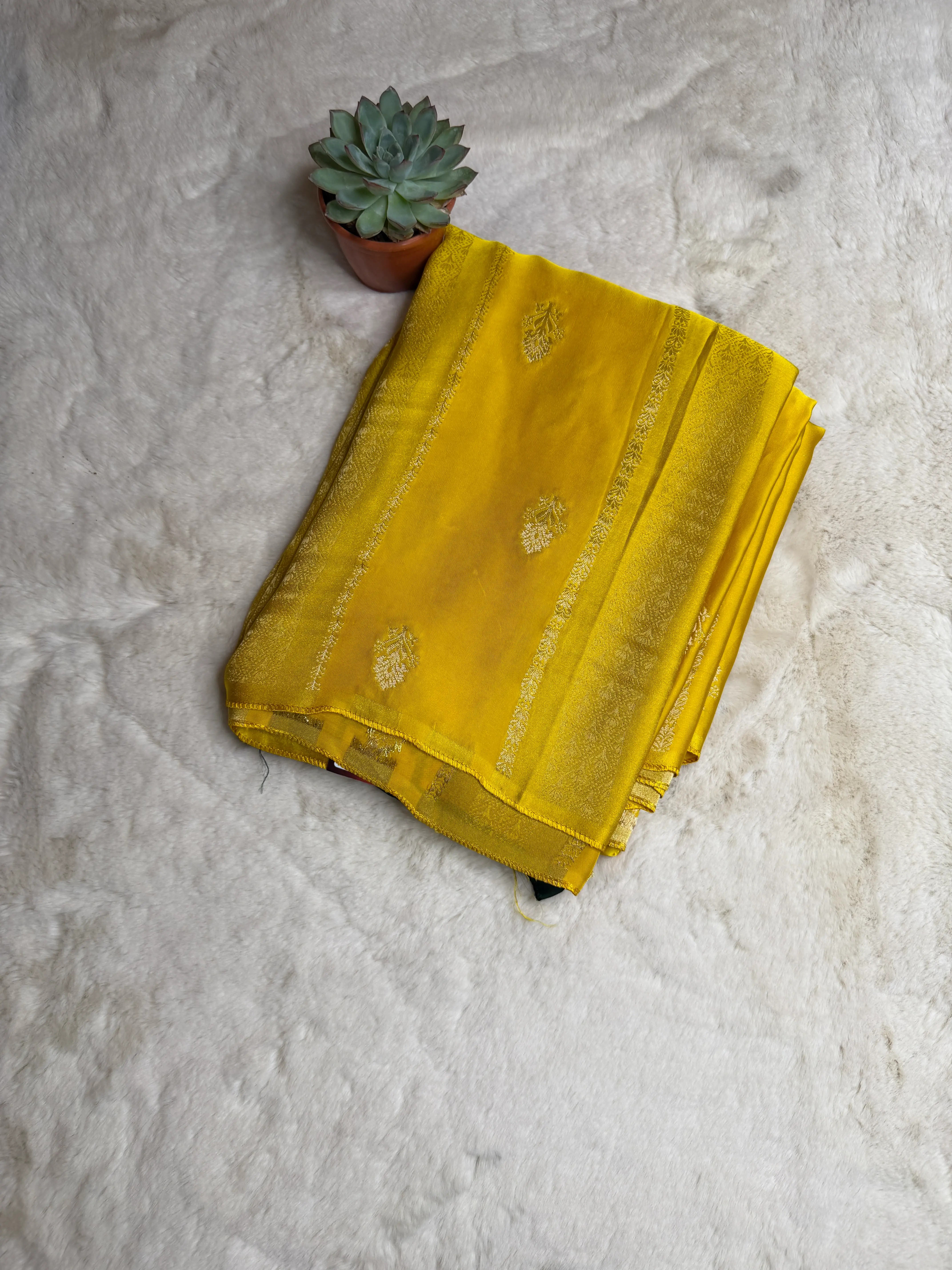 Blue Stripes and buttas with contrast blouse semi crepe saree