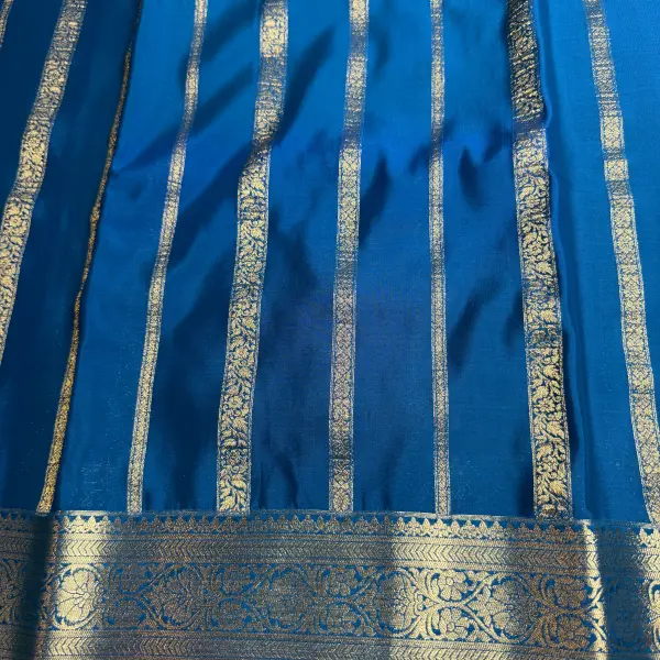 Blue Stripes Semi Crepe Saree