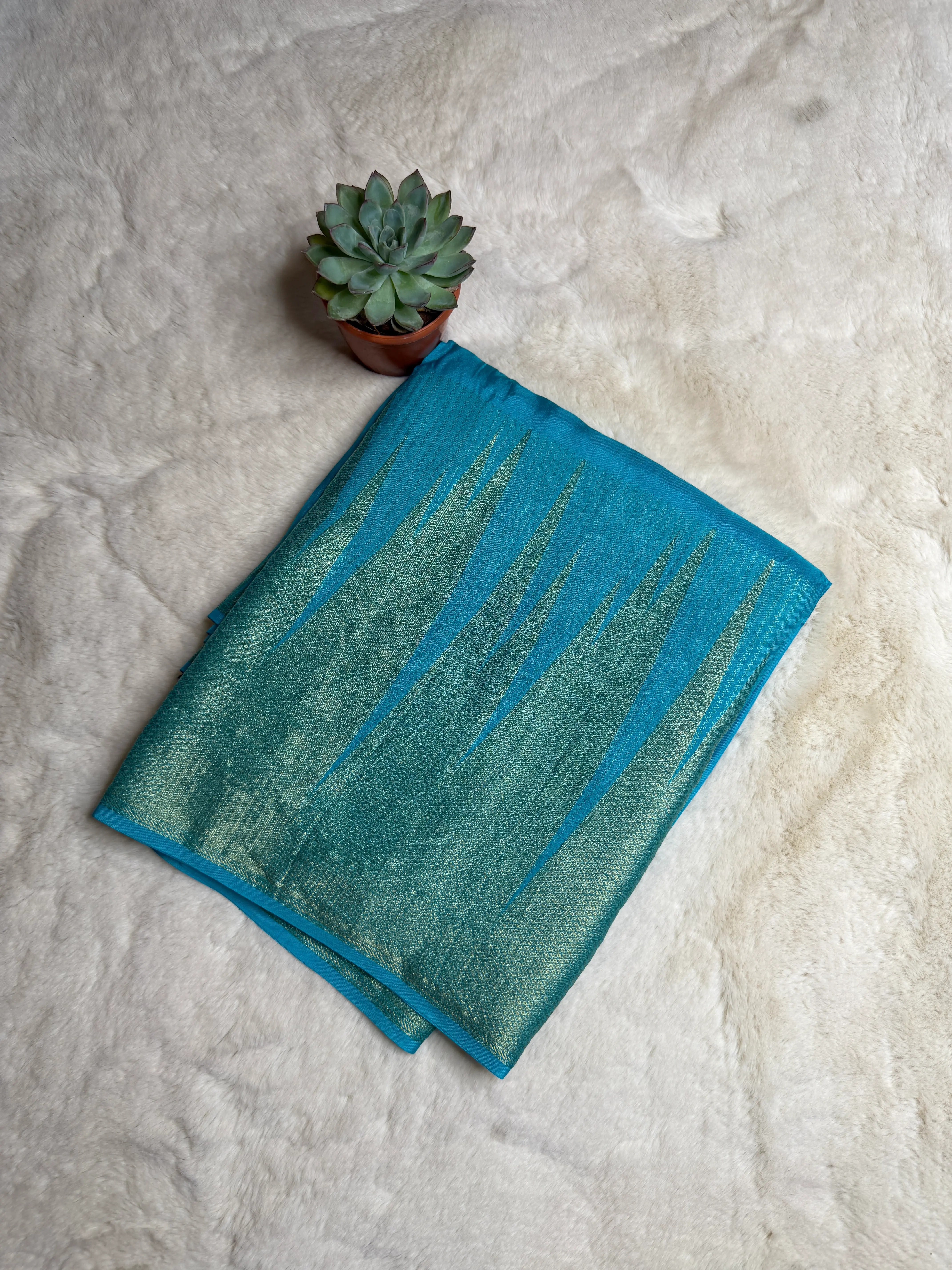 Blue temple border Semi crepe saree