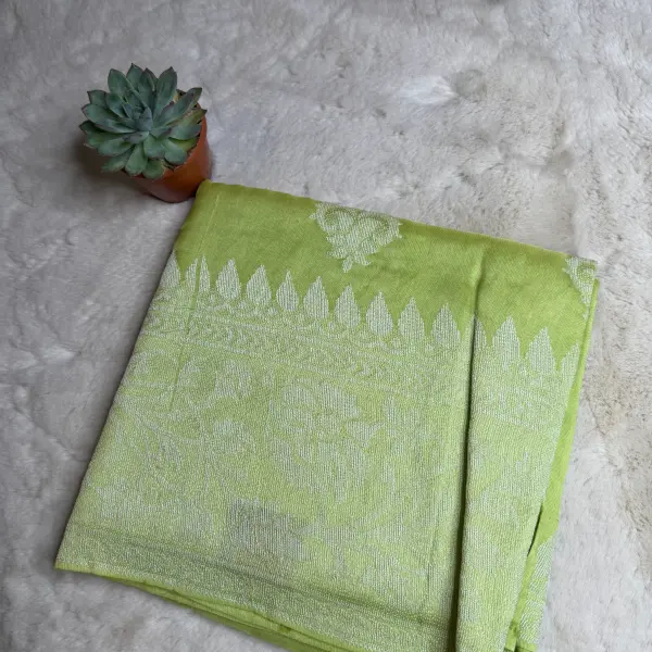 Light Green Linen with thread work saree