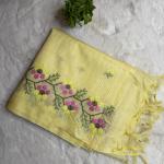 Yellow With Floral Knit Work Kota Cotton Saree