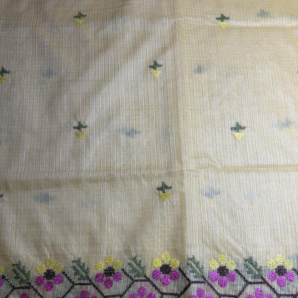 Yellow With Floral Knit Work Kota Cotton Saree