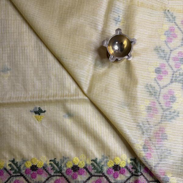 Yellow With Floral Knit Work Kota Cotton Saree