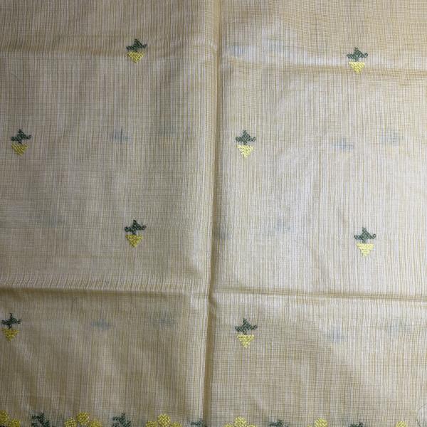 Yellow With Floral Knit Work Kota Cotton Saree