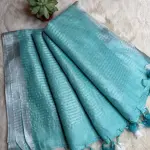 Sky Blue Plain Pure Lenin Saree
