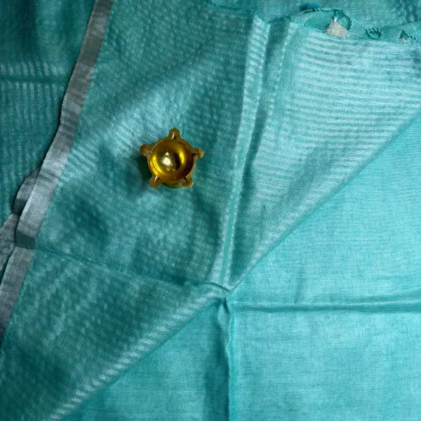 Sky Blue Plain Pure Lenin Saree