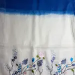 Cream Blue Half & Half Knot Work Pure Lenin Cotton Saree