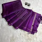 Purple with stripes and gap border Semi Tussar Saree