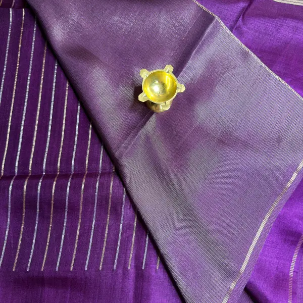 Purple with stripes and gap border Semi Tussar Saree