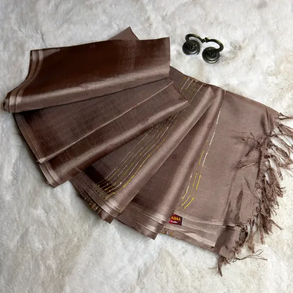 Luminous Self Motif Plain Semi Tussar Saree