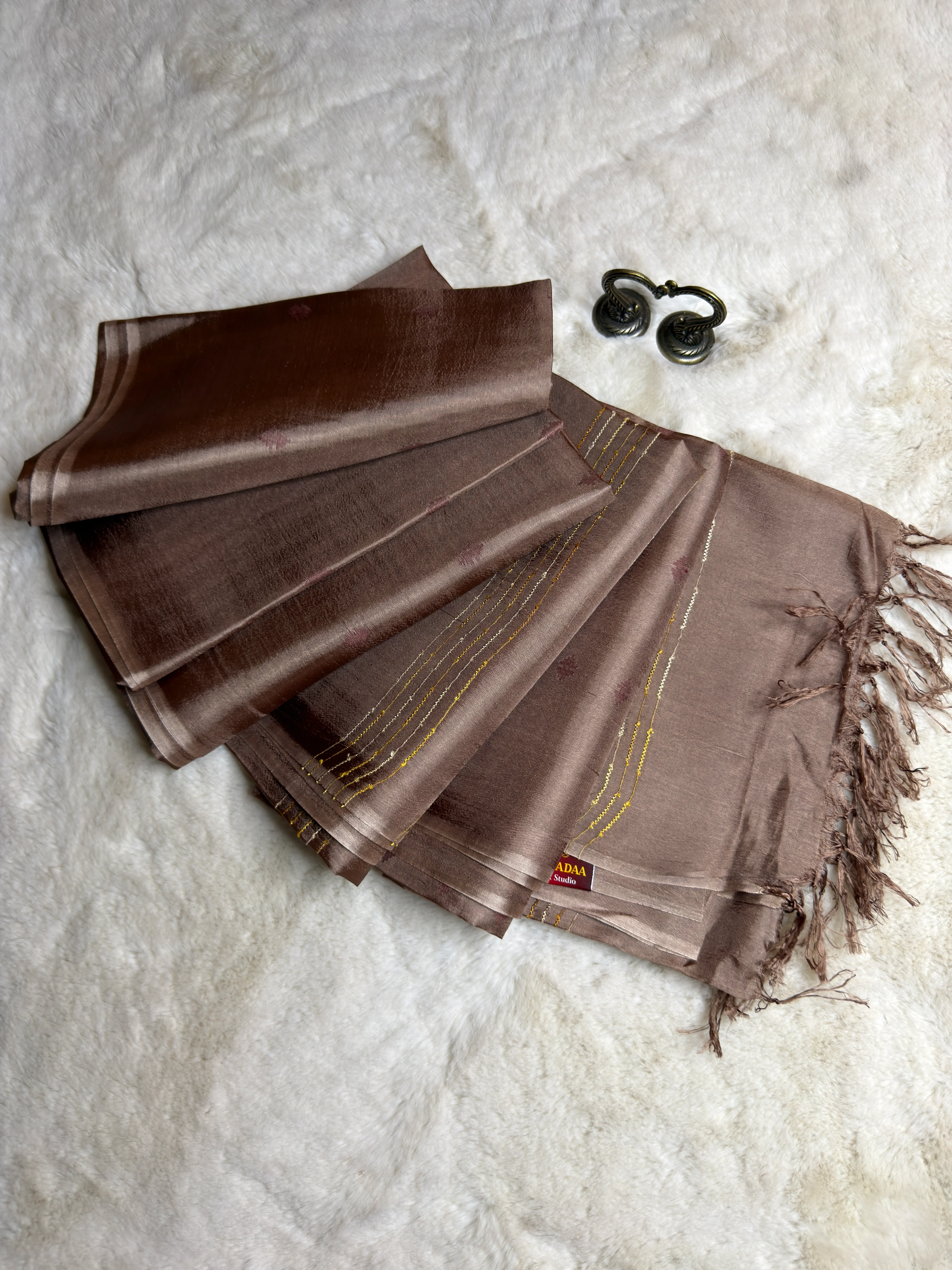 Luminous Self Motif Plain Semi Tussar Saree