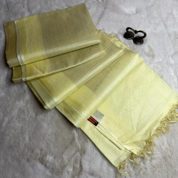 Lemon Yellow Plain Tussar Silk Saree