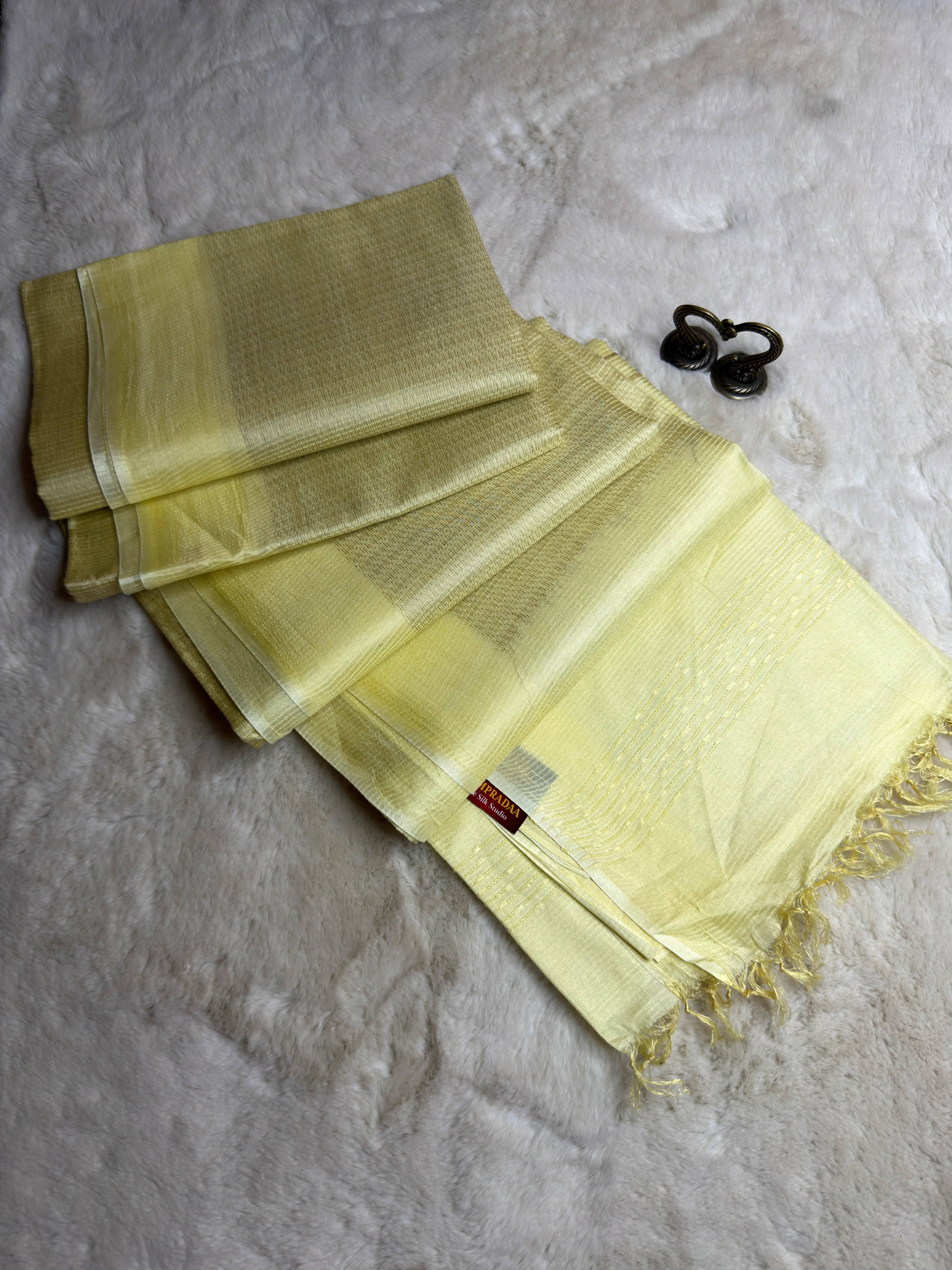 Lemon Yellow Plain Tussar Silk Saree