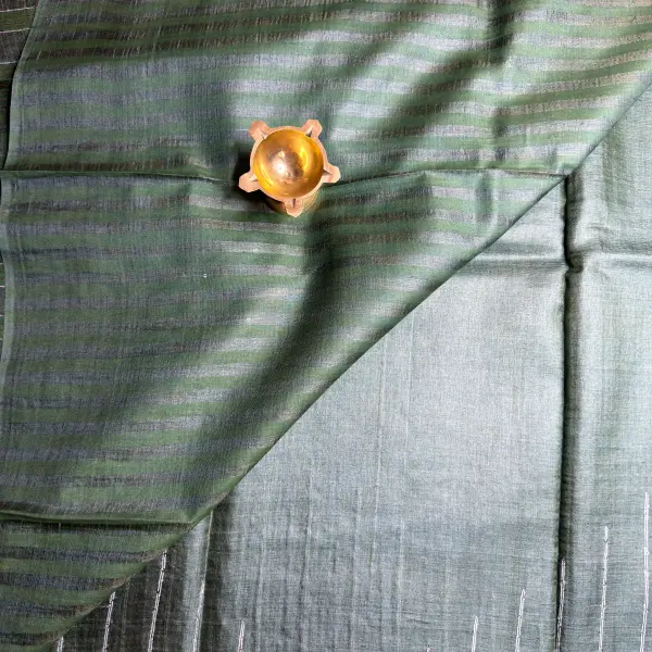 Military Green With Sequin work in the border Tussar silk Saree