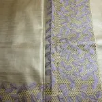 Cream With Purple Cut work border Tussar Silk Saree