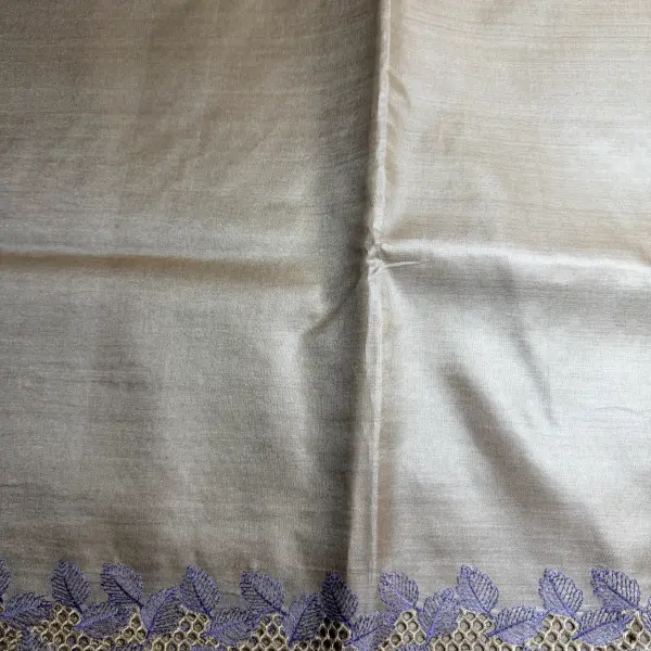 Cream With Purple Cut work border Tussar Silk Saree