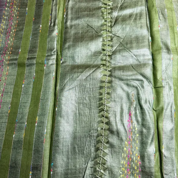 Pink with Green contrast Tussar Silk Saree