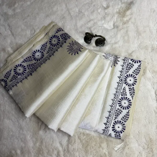 Cream With Hand Painted border & Pallu Tussar Silk Saree