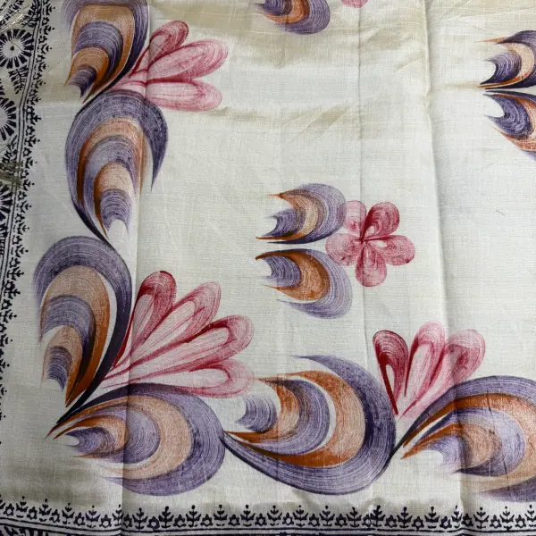 Cream With Hand Painted border & Pallu Tussar Silk Saree