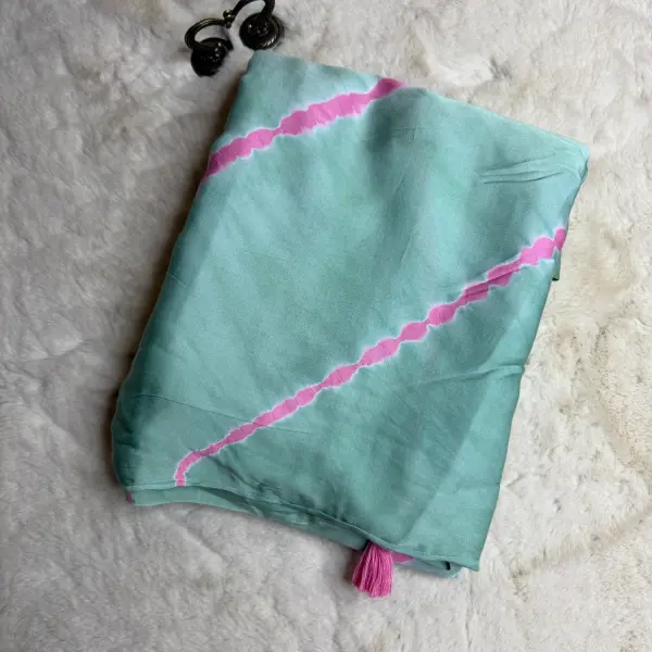 Patel Sea Green & Pink Tie & Dye Pure Modal Saree