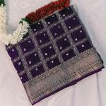 Semi Banaras Saree with Silver Zari Woven Border, Pallu, and Bandhani Print Body