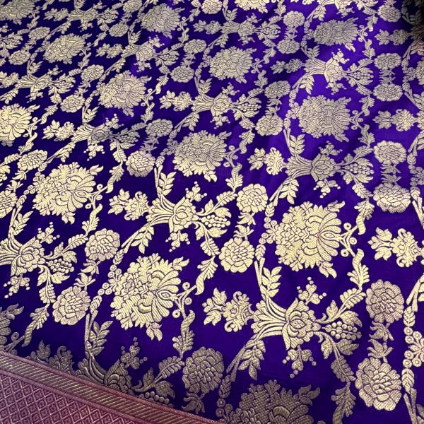 Purple with pink flower pattern pure Kathan Silk saree