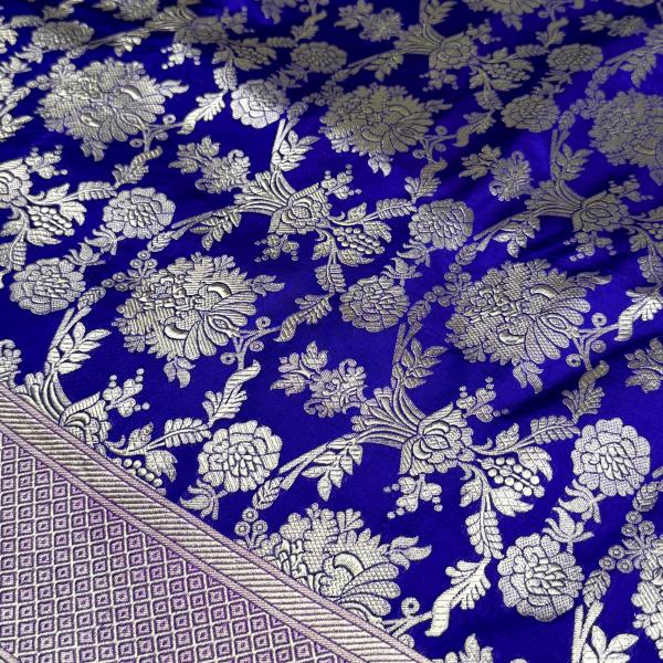 Purple with pink flower pattern pure Kathan Silk saree