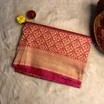 Cherry red all over jaal pattern with flower motifs pure kathan Silk Saree