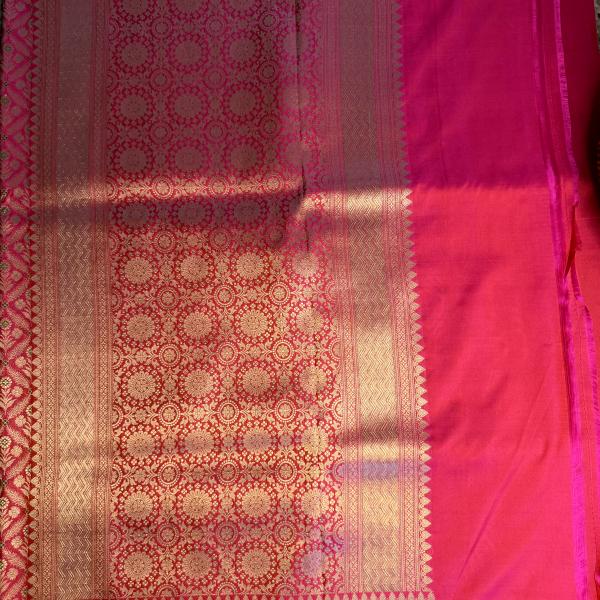 Cherry red all over jaal pattern with flower motifs pure kathan Silk Saree