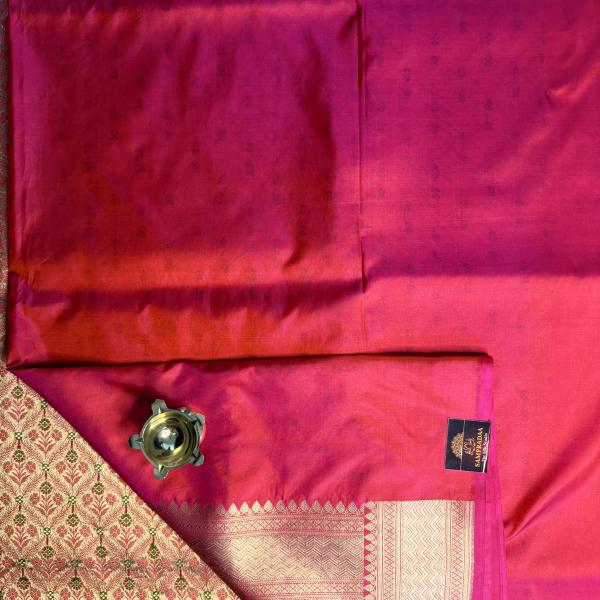 Cherry red all over jaal pattern with flower motifs pure kathan Silk Saree