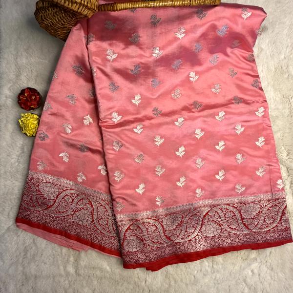 Dark peach with red chiniya benaras saree