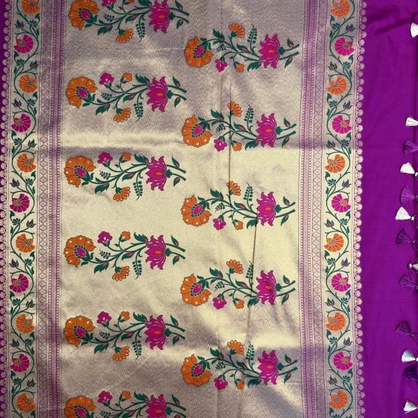 Rani pink with meenakari border benaras saree