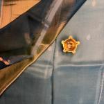 Teal Blue Lehariya pattern pure kora organza saree