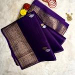 Deep Purple with gold & silver buttas pure kora organza saree