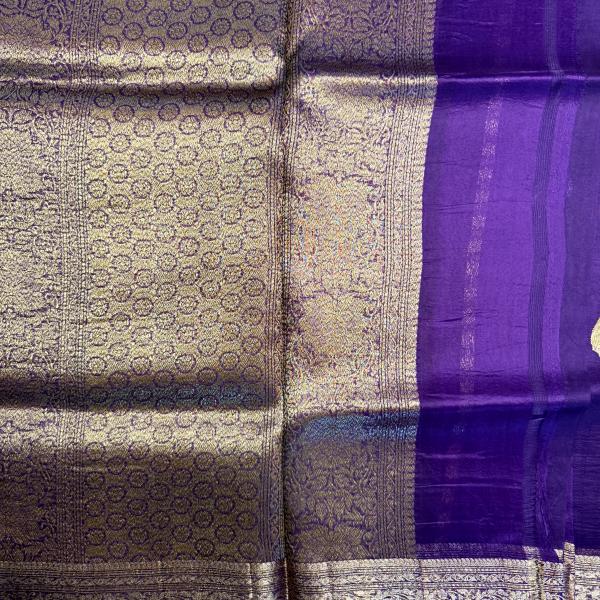 Deep Purple with gold & silver buttas pure kora organza saree