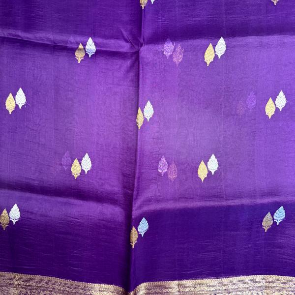 Deep Purple with gold & silver buttas pure kora organza saree