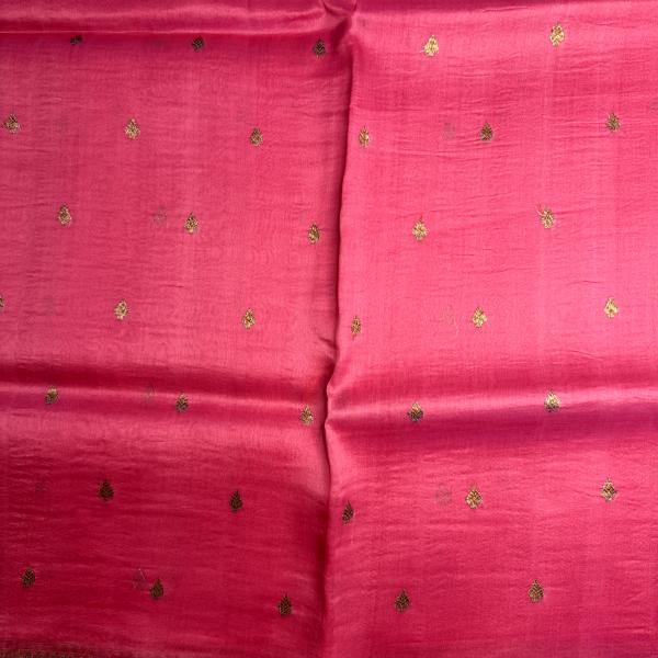 Pink with sky blue border pure kora organza saree