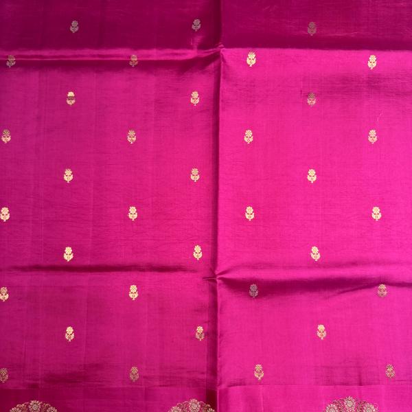 Rani pink with satin flower border katan silk saree