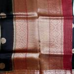 Jet Black with Red big buttas pure kora organza saree