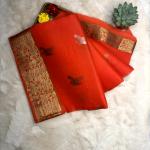 Sunset Orange with antique zari border pure kora Organza saree