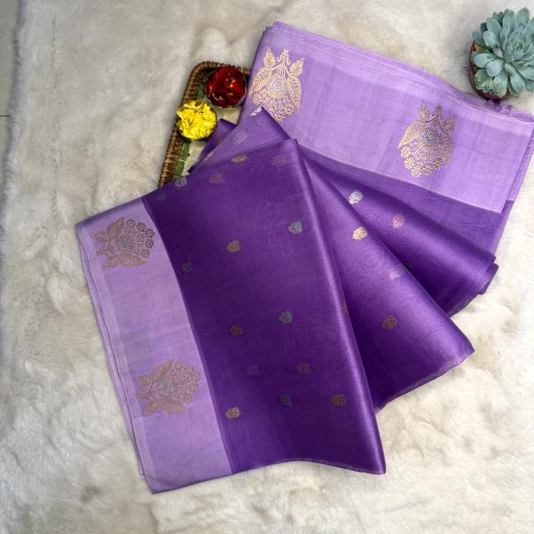 Purple and lavender combination pure kora organza saree