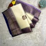 Cream with Lavender antique zari kora organza saree