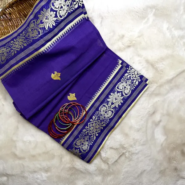 Purple with white traditional dhaniakali cotton saree