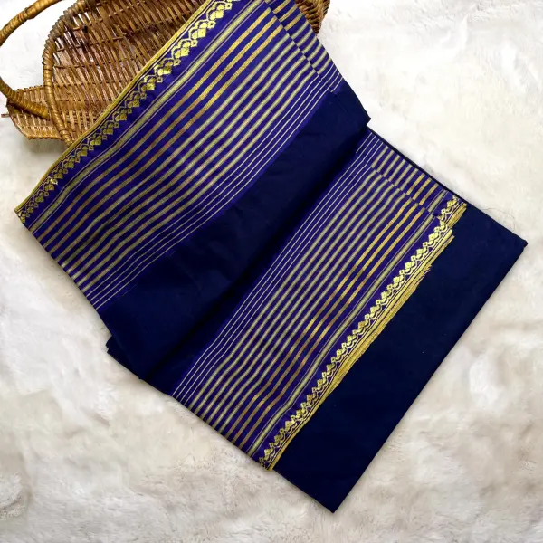 Navy blue with stripes border dhaniakali cotton saree