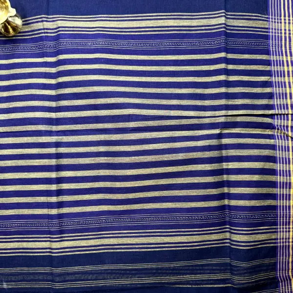 Navy blue with stripes border dhaniakali cotton saree