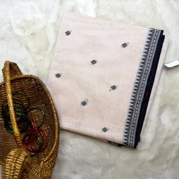 Cream with black buttas dhaniakali cotton saree