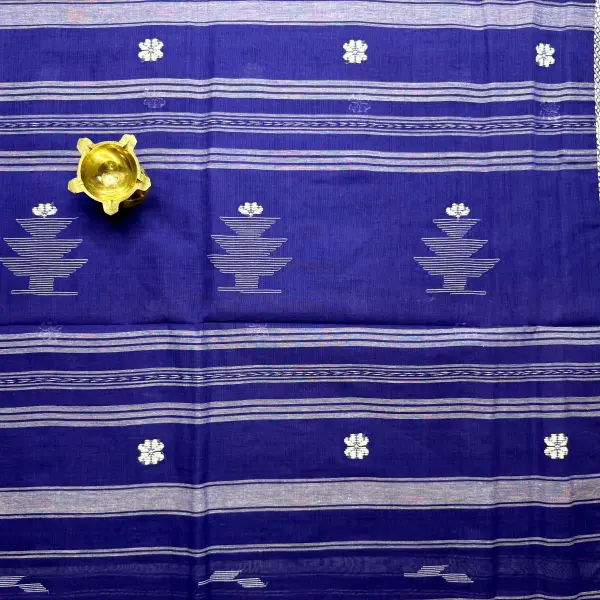 Navy blue & white traditional dhaniakali cotton saree
